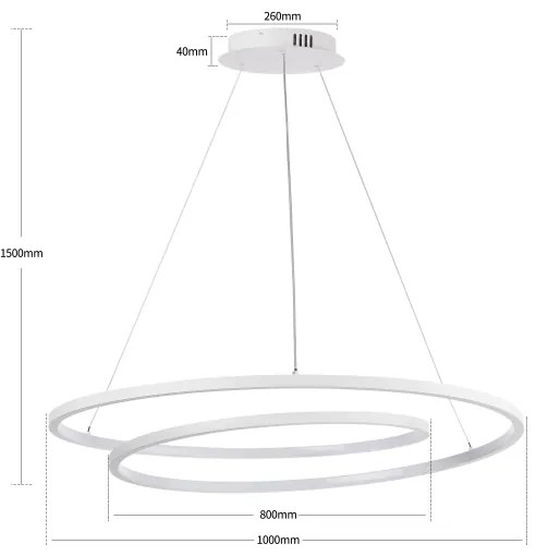 Brilagi-LED Lustră LED dimabilă suspendată pe cablu TWISTER LED/105W/230V Ø 100 cm albă + telecomandă