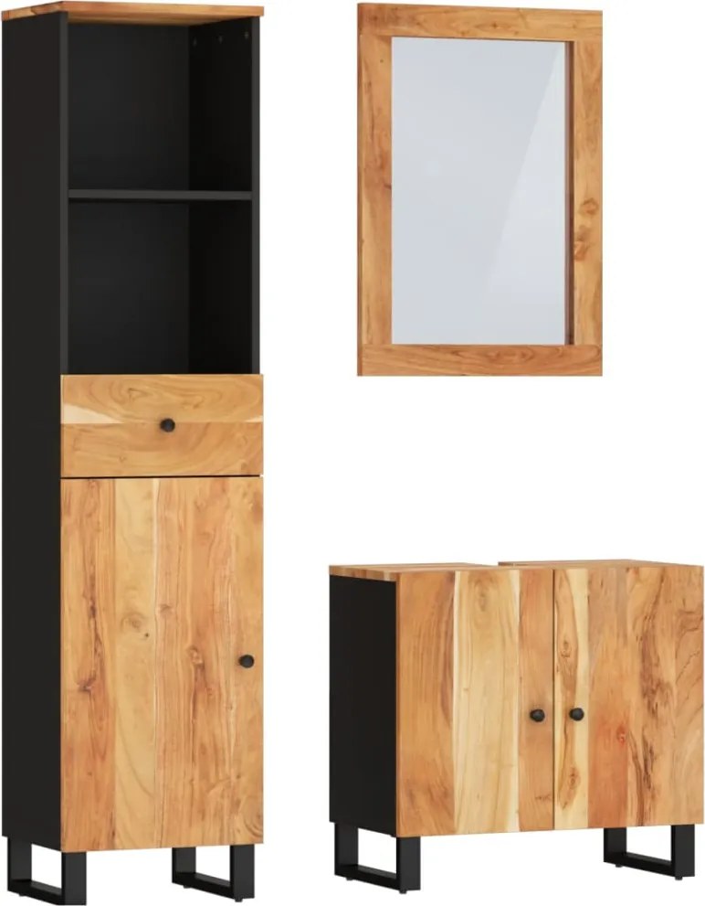 vidaXL Set mobilier de baie, 3 piese, lemn masiv de acacia