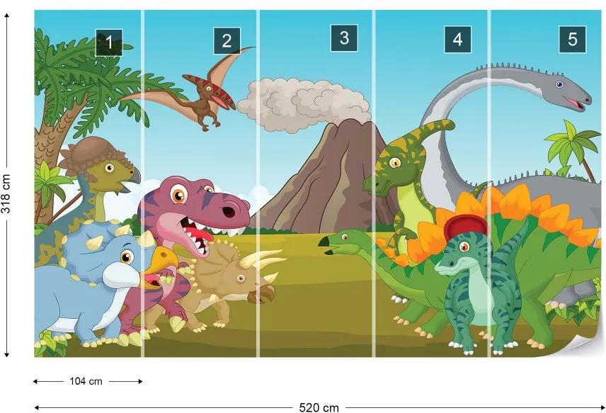 Fototapet GLIX - Cartoon Dinosaurs + adeziv GRATUIT Tapet nețesute  - 520x318 cm