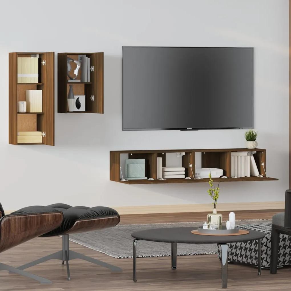 Set dulap TV, 4 piese, stejar maro, lemn prelucrat 4, Stejar brun, 80 x 30 x 30 cm