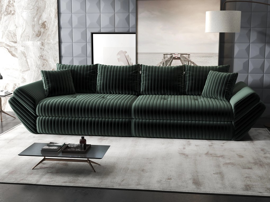 Canapea extensibilă dumonde cu ladă de depozitare si sezut confortabil din spuma high-density, Loana Ambience Verde 300x100 cm