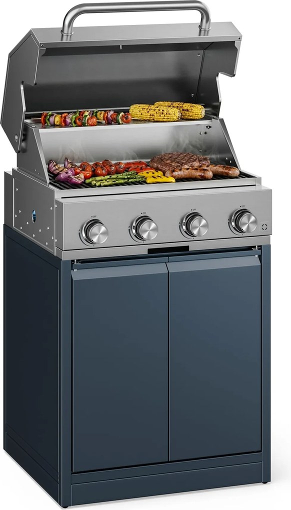 Klarstein WaldChef Outdoor Bucătărie | Grătar pe gaz | 4 arzătoare | 30 mbar | 12800 W | Grătar fontă | Oțel inoxidabil