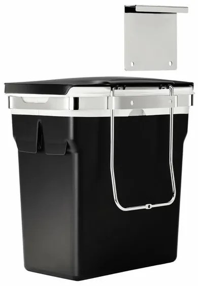 Coș încorporat 10 l, găleată din oțel cromat/plastic, negru