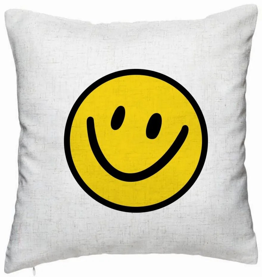 Perna Decorativa, Model Smiley Face 2, 40x40 cm, Alb Murdar, Husa Detasabila, Burduf