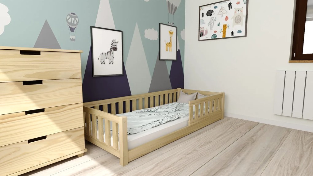 Pat Montessori pentru copii PINELO 90 x 200 cm, pin Saltele: Cu saltele Deluxe 10 cm, Lamele de pat: Cu lamele drepte