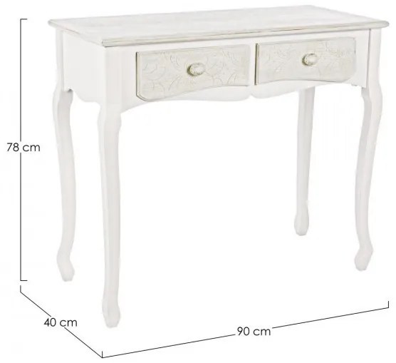 Consola alba incrustata manual din MDF melaminat, 90 cm, Clorine Bizzotto