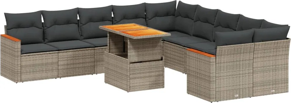 vidaXL Set canapele de grădină cu perne, 11 piese, gri, poliratan