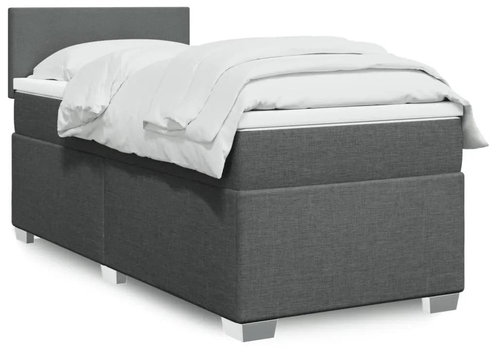 vidaXL Pat box spring cu saltea, gri închis, 100x200 cm, textil