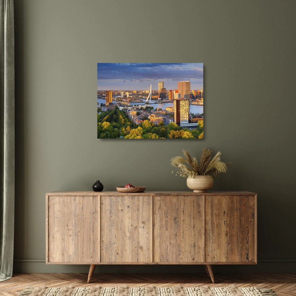 Tablou pe sticlă - Panorama Rotterdamului, Țările de Jos (70x50 cm)