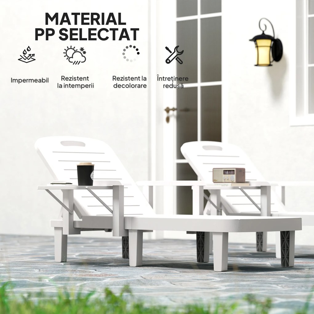 Outsunny Set 2 Șezlonguri cu Spătar Reglabil în 5 Poziții, Măsuță și Brațe Ergonomice, 79x158x88 cm, Gri | Aosom Romania