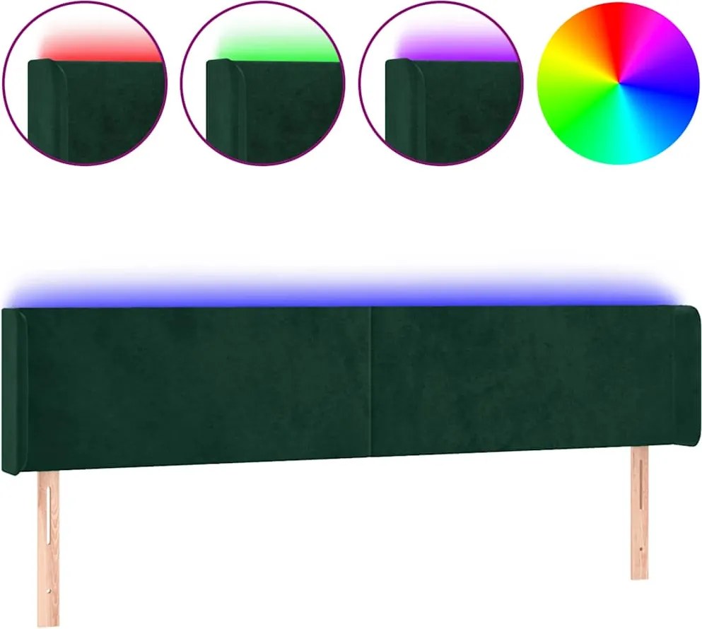 vidaXL Tăblie de pat cu LED, verde închis, 183x16x78/88 cm, catifea