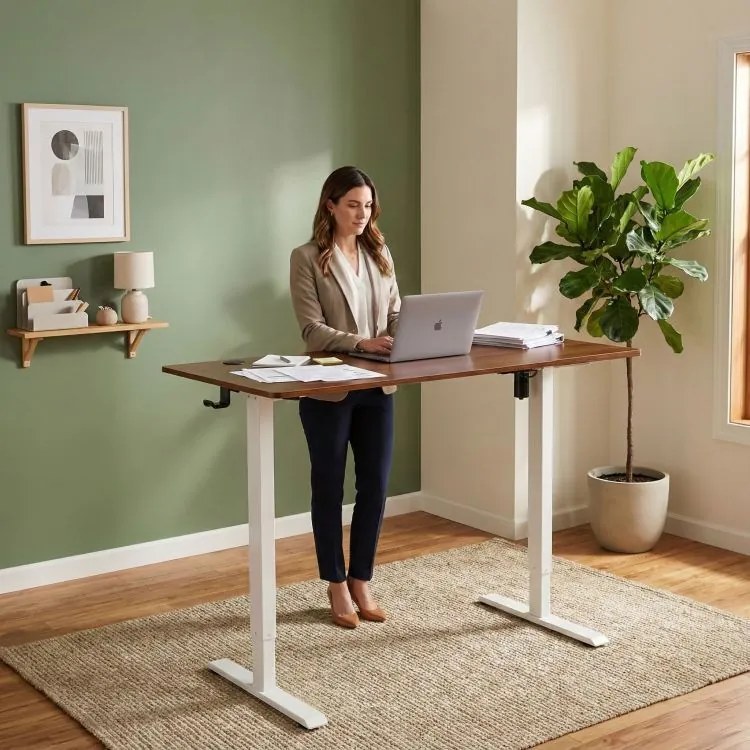 Masă de lucru electrică reglabilă pe înălțime cu picioare albe - 120 x 60 cm Maro