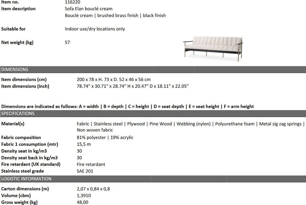 Canapea eleganta design LUX Elan, Boucle crem