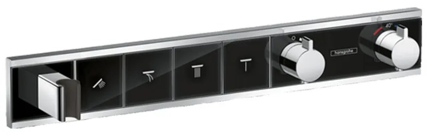 Baterie dus incastrata cu 4 functii Hansgrohe Rainselect cu termostat negru-crom lucios