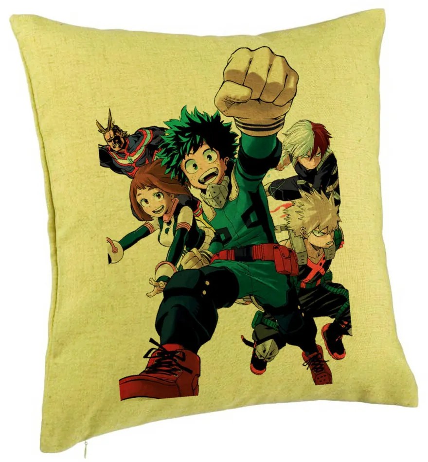 Perna Decorativa cu My Hero Academia Characters 2, 40x40 cm, Verde, Husa Detasabila, Burduf