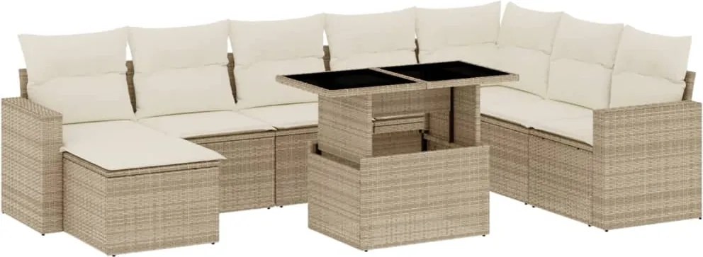 vidaXL Set canapele de grădină, 9 piese, cu perne, bej, poliratan