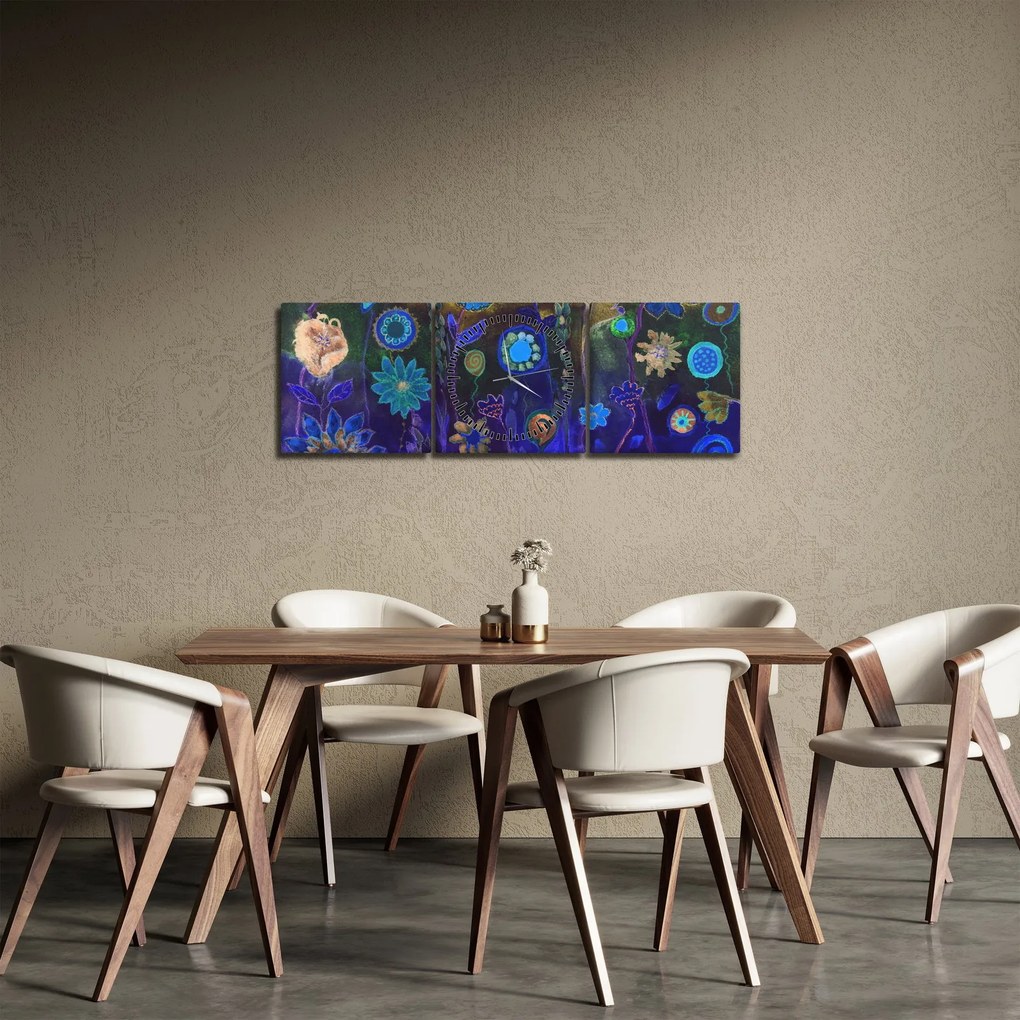 Tablou - Flori albastru închis (cu ceas) (90x30 cm)