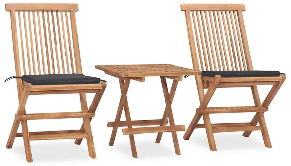 vidaXL Set mobilier exterior pliabil cu perne, 3 piese, lemn masiv tec