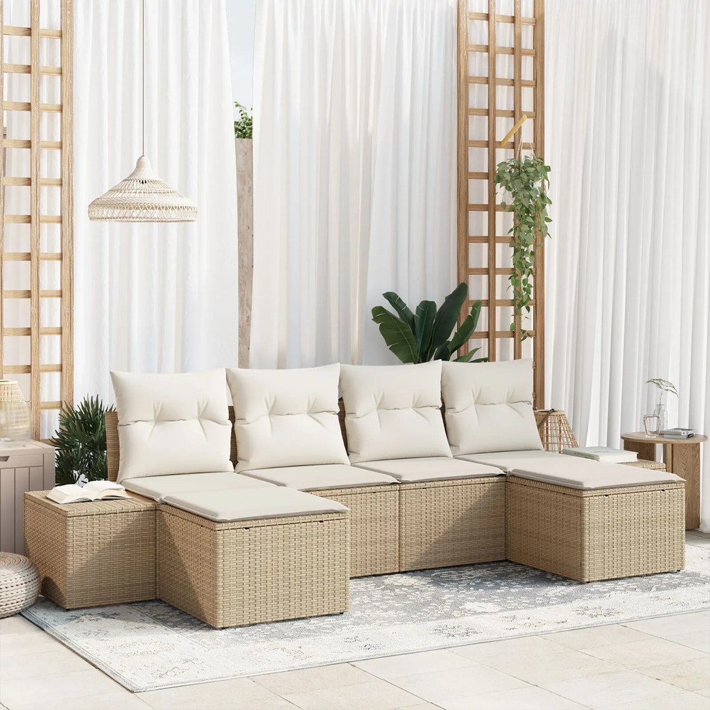 vidaXL Set de canapele pentru grădină cu pernă 6 pcs Bej Rattan poli