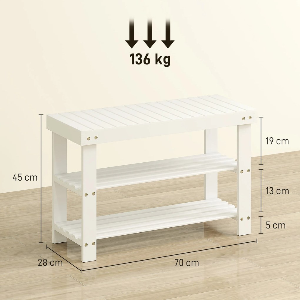 HOMCOM Pantofar tip Băncuță pentru Hol cu 3 Niveluri, 70x28x45 cm, Lemn natural | Aosom Romania