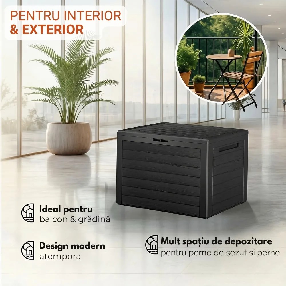 Cutie de depozitare WOODEBOX, 190L, 78x44x55cm, antracit Prosperplast
