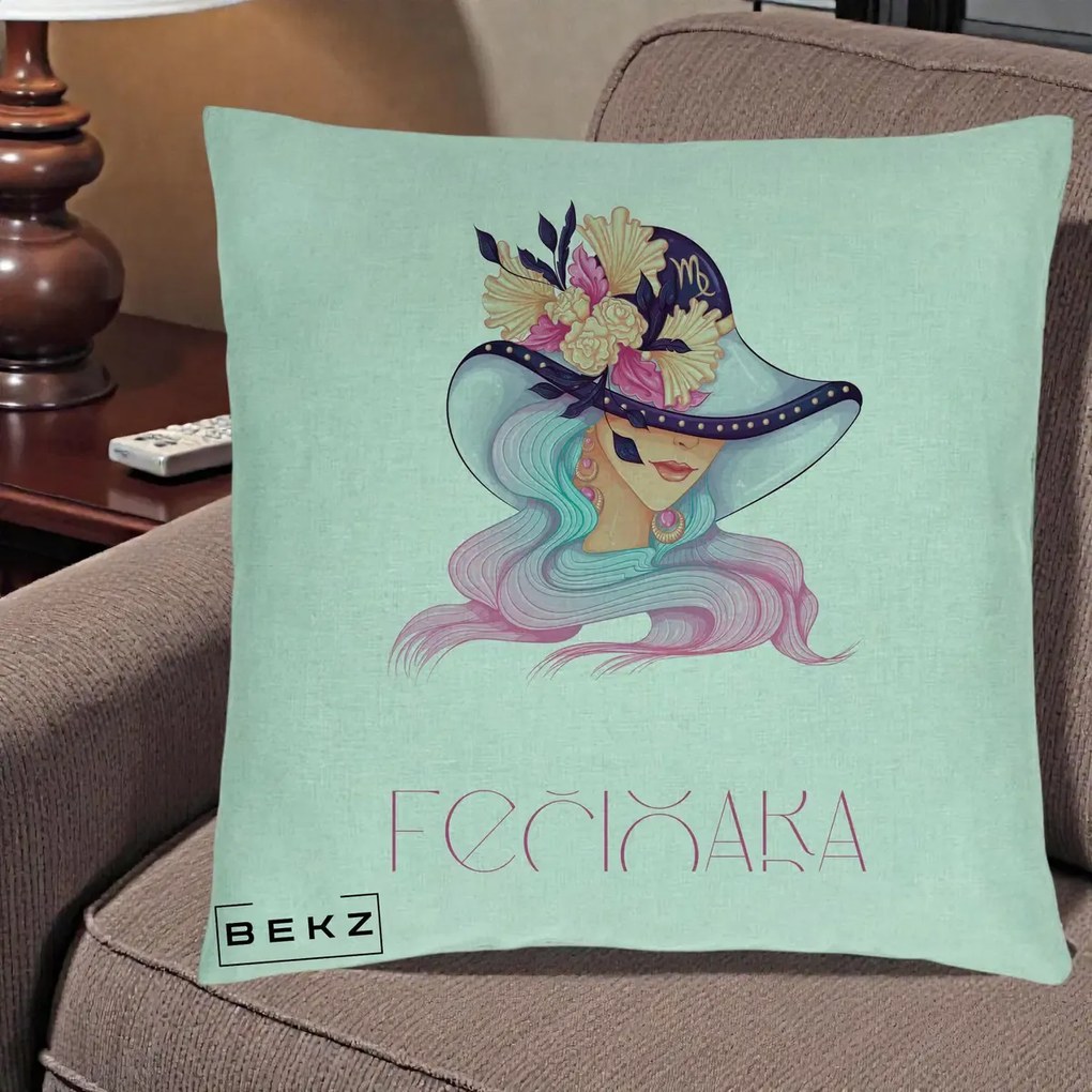 Perna Personalizata Zodie Fecioara, 40x40 cm, Verde Menta, Husa Detasabila, Perna Inclusa, BEKZ®
