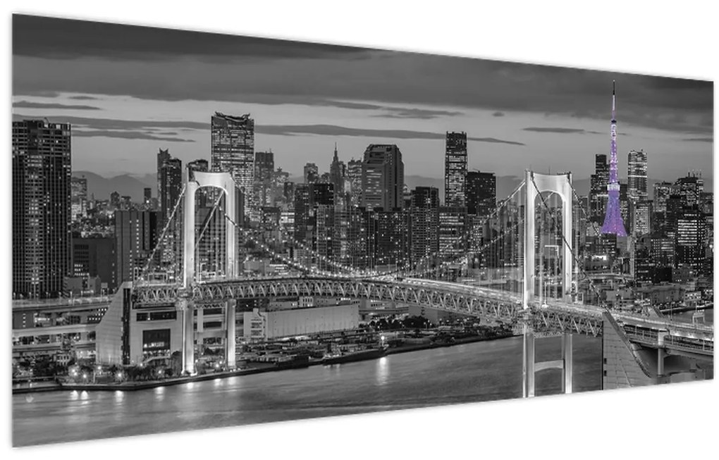 Tablou - Orașul mare cu turnul mov (120x50 cm)