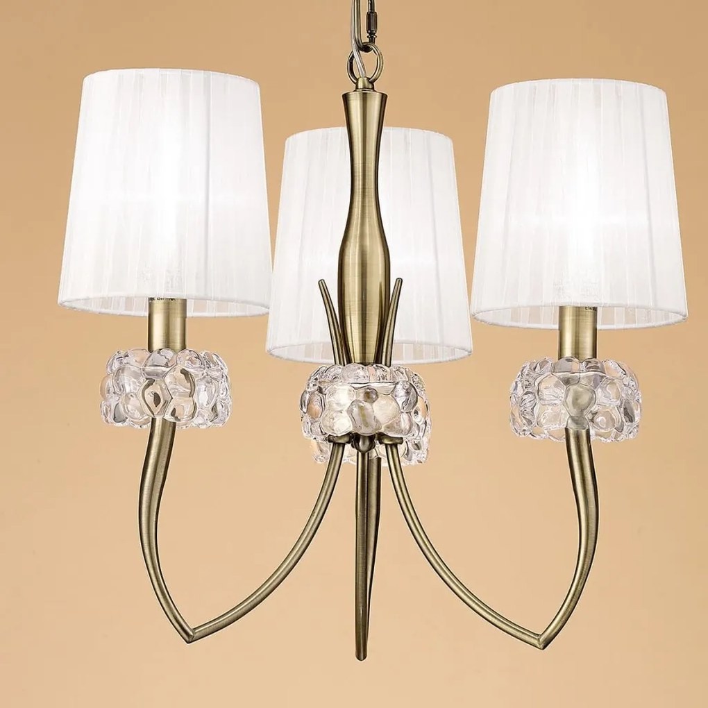 Candelabru clasic cu 3 brate LOEWE antique brass/ abajur alb