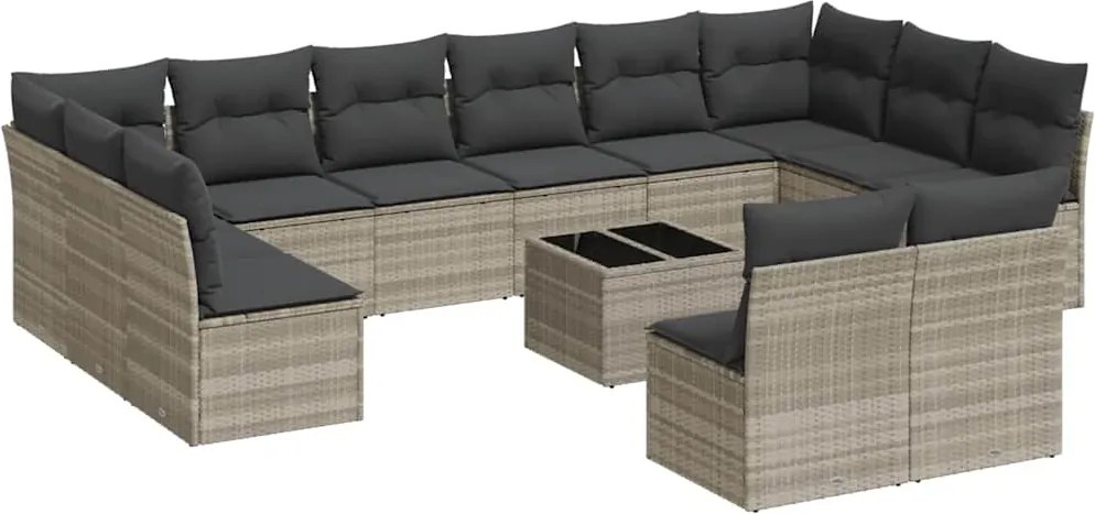 vidaXL Set canapele de grădină cu perne, 13piese gri deschis poliratan