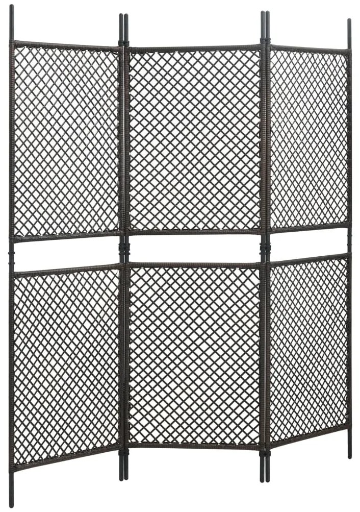 47837 vidaXL Paravan cameră cu 3 panouri, maro, poliratan, 180 x 200 cm
