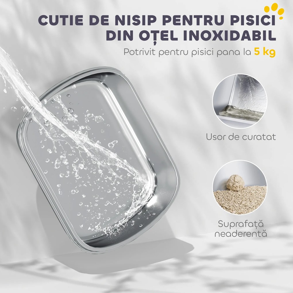PawHut Litieră pentru pisici cu 2 intrări, deodorant și lopățică, Alb | Aosom Romania