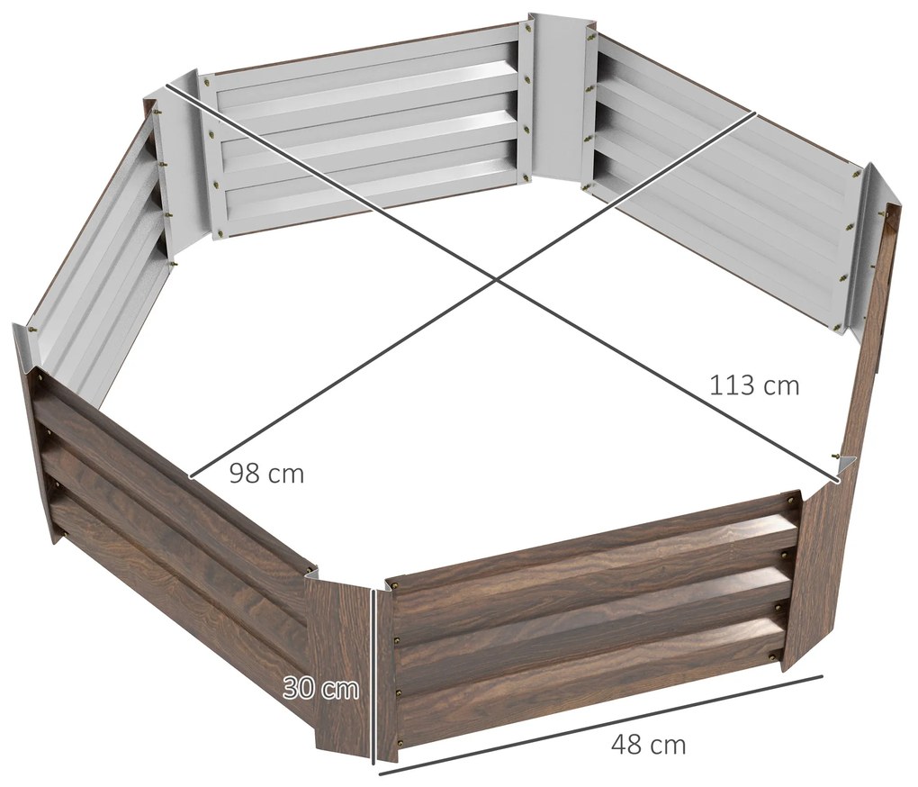 Outsunny Pat de Grădină Hexagonal Înălțat Galvanizat, Cutie de Plantare Exterior cu Margini Siguranță și Bază Deschisă | Aosom Romania