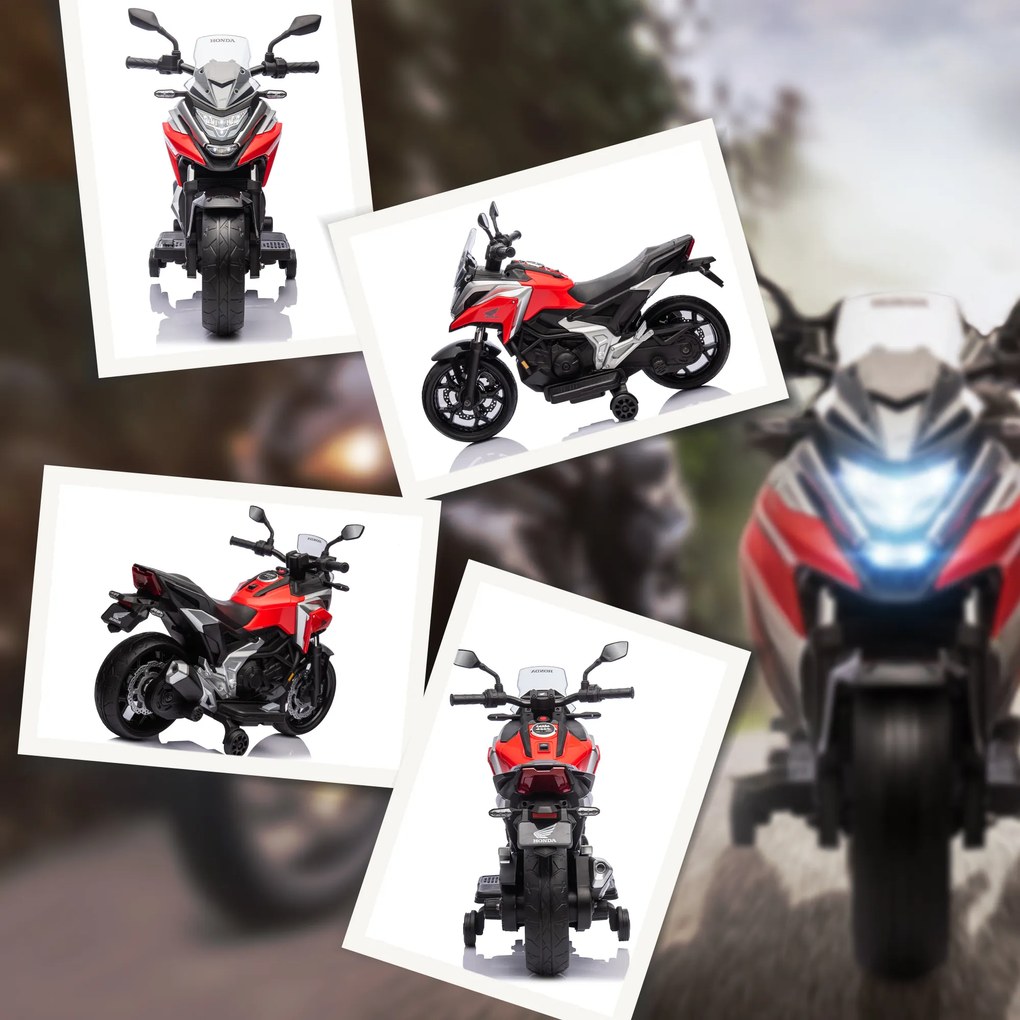 AIYAPLAY Motocicletă Electrică pentru Copii 3-6 ani, Motocilcetă cu Faruri, Muzică și Roți, Motocicletă de Jucărie din PP și Metal, 107x46x75 cm, Roșu