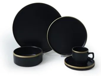 Set de veselă 20 piese — negru/auriu, din ceramică stoneware
