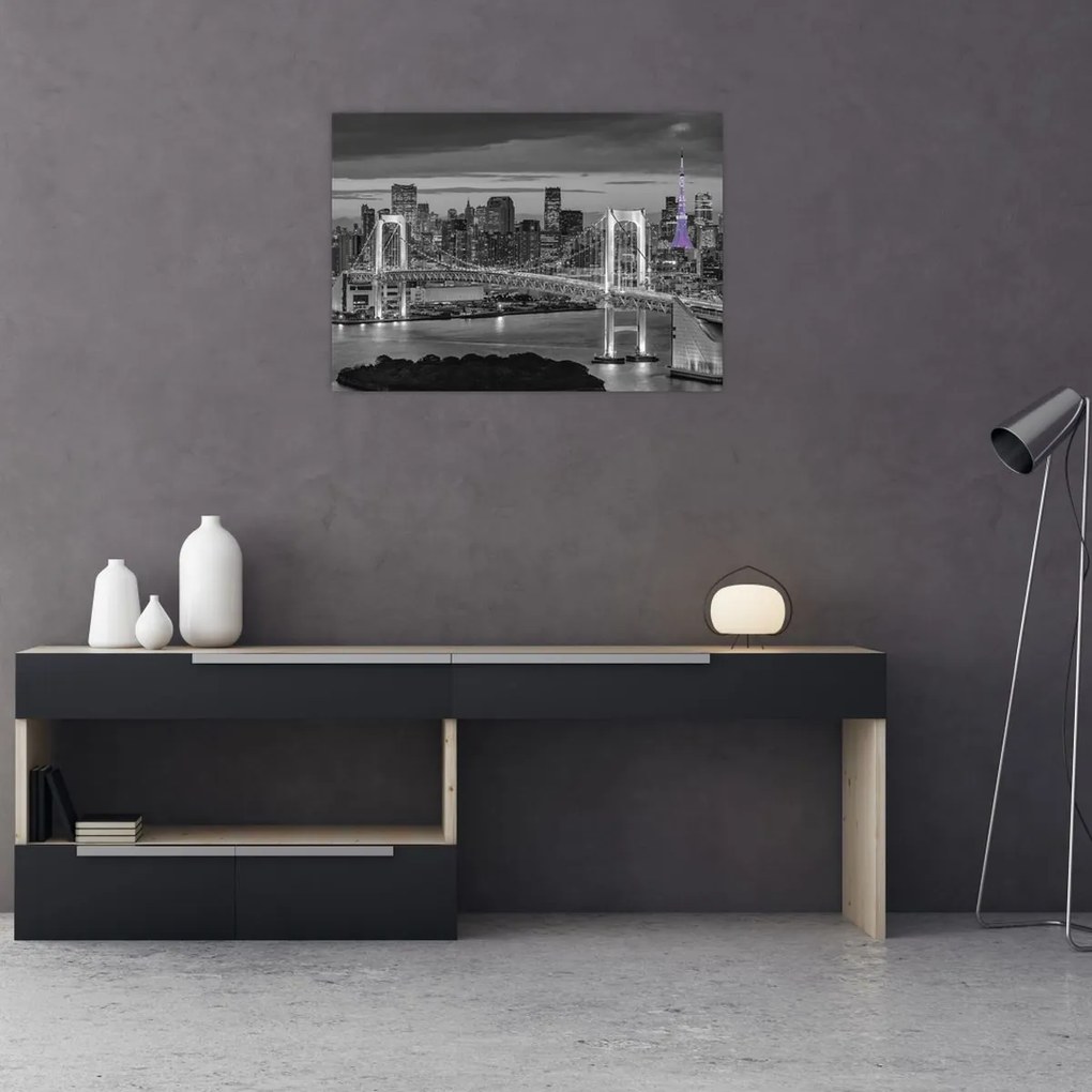 Tablou - Orașul mare cu turnul mov (70x50 cm)