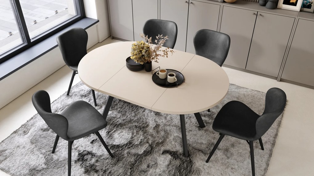 Mazzoni ALMO Bej/picioare negre - MASĂ ROTUNDĂ EXTENSIBILĂ CU PICIOARE ÎN FORMĂ DE Y STIL LOFT PENTRU SALON/SUFRAGERIE