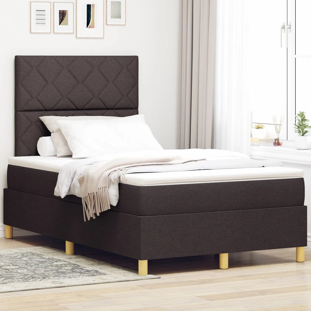 vidaXL Pat cu arc cu matrac maro închis 120x200 cm țesătură