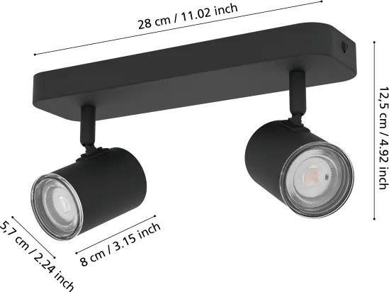 Eglo 300579 - Spot de baie CONSUMA, 2 x GU10, 5 W, 230 V, IP44, negru
