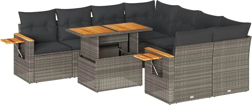 vidaXL Set canapele grădină cu perne 9 piese gri poliratan/lemn acacia