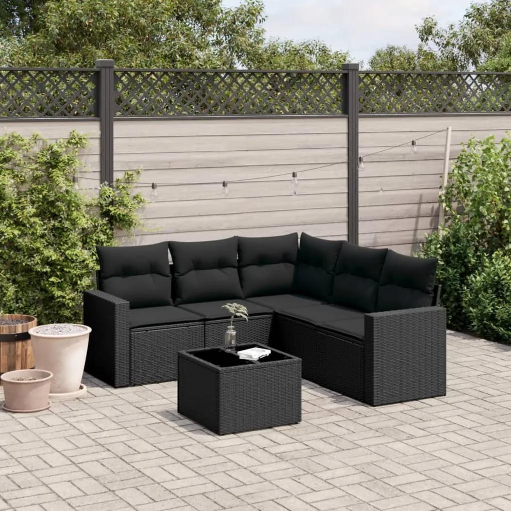 3251292 vidaXL Set mobilier de grădină cu perne, 6 piese, negru, poliratan