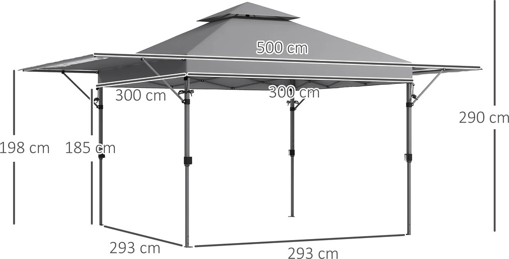 Outsunny Tonelă pop-up pentru grădină Pliantă 5 x 3 m, țesătură Oxford cu 2 pereți reglabili, sac de transport cu roți inclus | Aosom Romania
