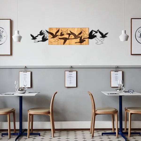 Decorațiune de perete 111x25 cm lemn/metal păsări