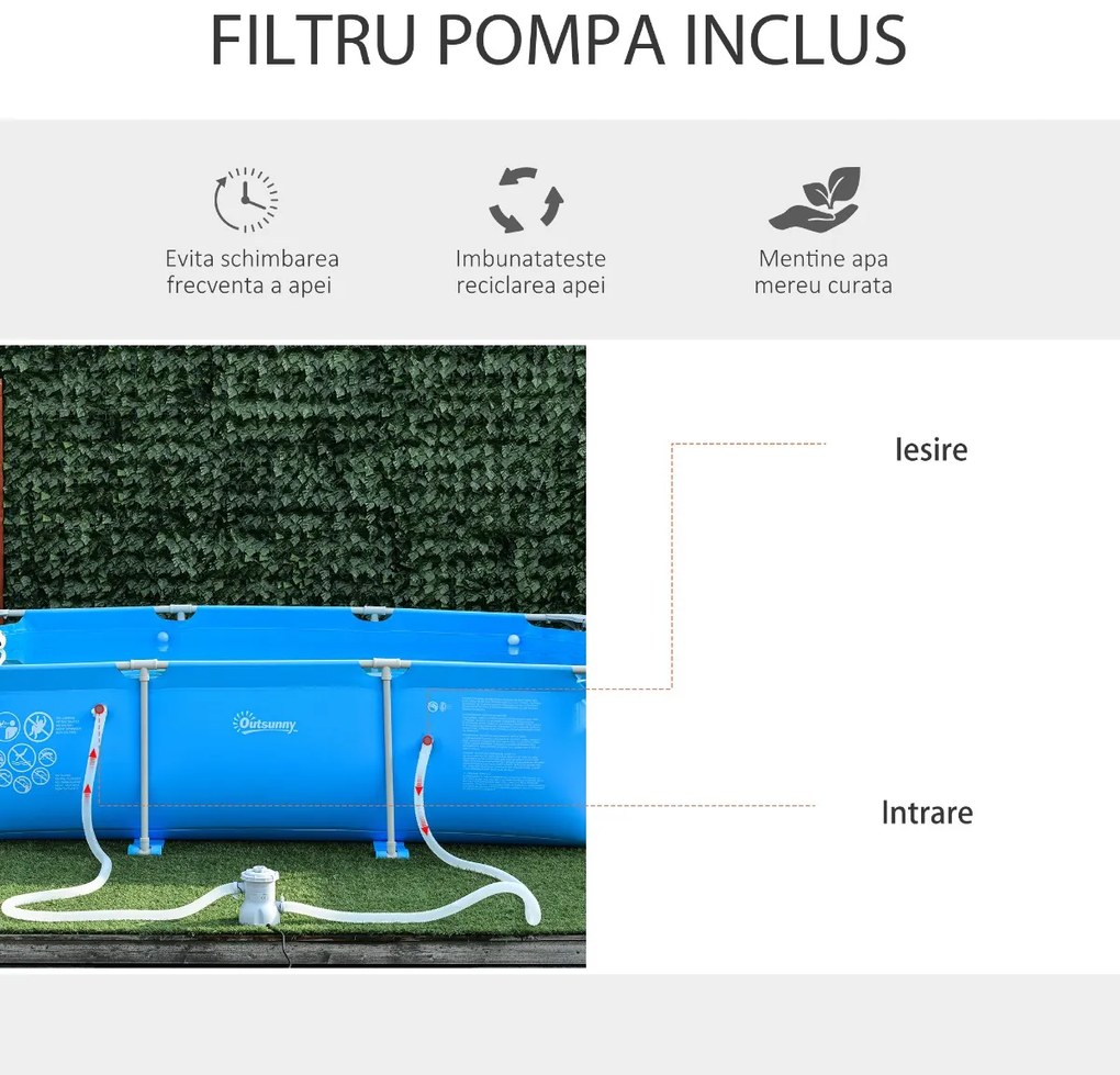 Outsunny Piscină Supraterană cu Filtru și Supapă din Oțel/PVC 292x190x75cm Albastru Perfectă pentru Adulți și Copii în Grădină | Aosom Romania