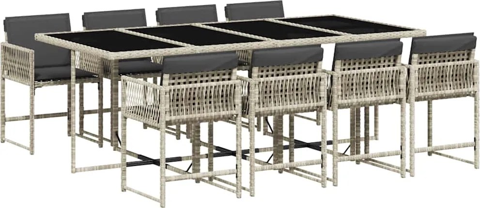 vidaXL Set mobilier grădină cu perne, 9 piese, gri deschis, poliratan