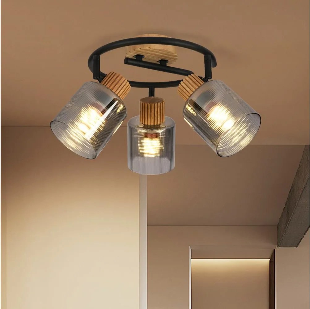 Brilagi - Spot HYGGE 3xE14/15W/230V lemn/sticlă fumurie