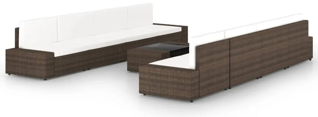 vidaXL Set mobilier de grădină cu perne, 9 piese, maro, poliratan