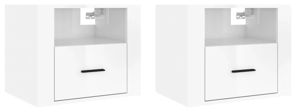816885 vidaXL Noptiere de perete, 2 buc., alb extralucios, 50x36x40 cm