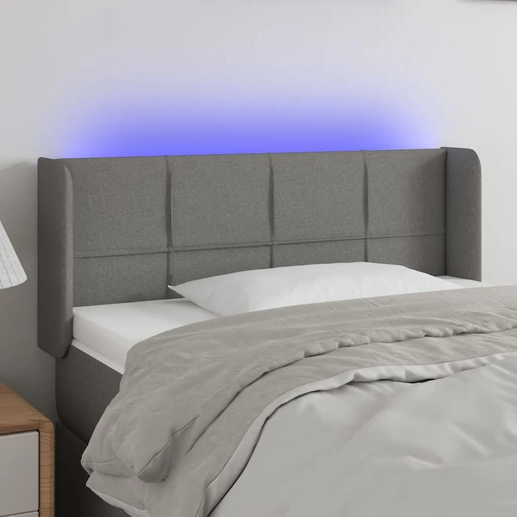 3123227 vidaXL Tăblie de pat cu LED, gri închis, 103x16x78/88 cm, textil