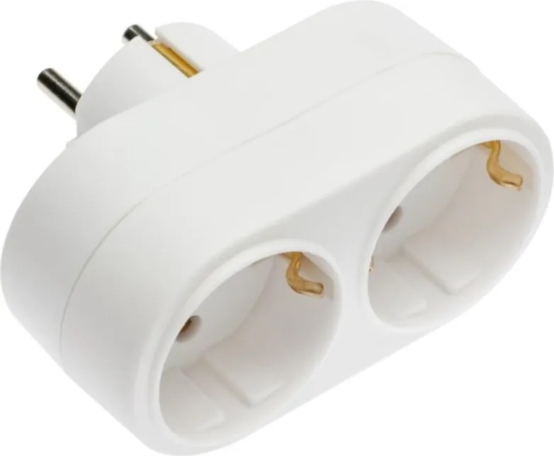 Adaptor dublu GTV pentru priză, 1 la 2 prize Schuko, alb Alb, 3600 W