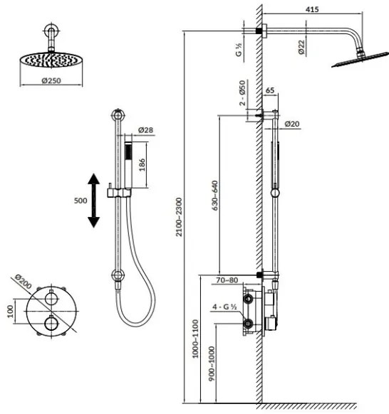 Set de duș cu baterie termostatică ascunsă Cersanit S952-033 ZEN negru